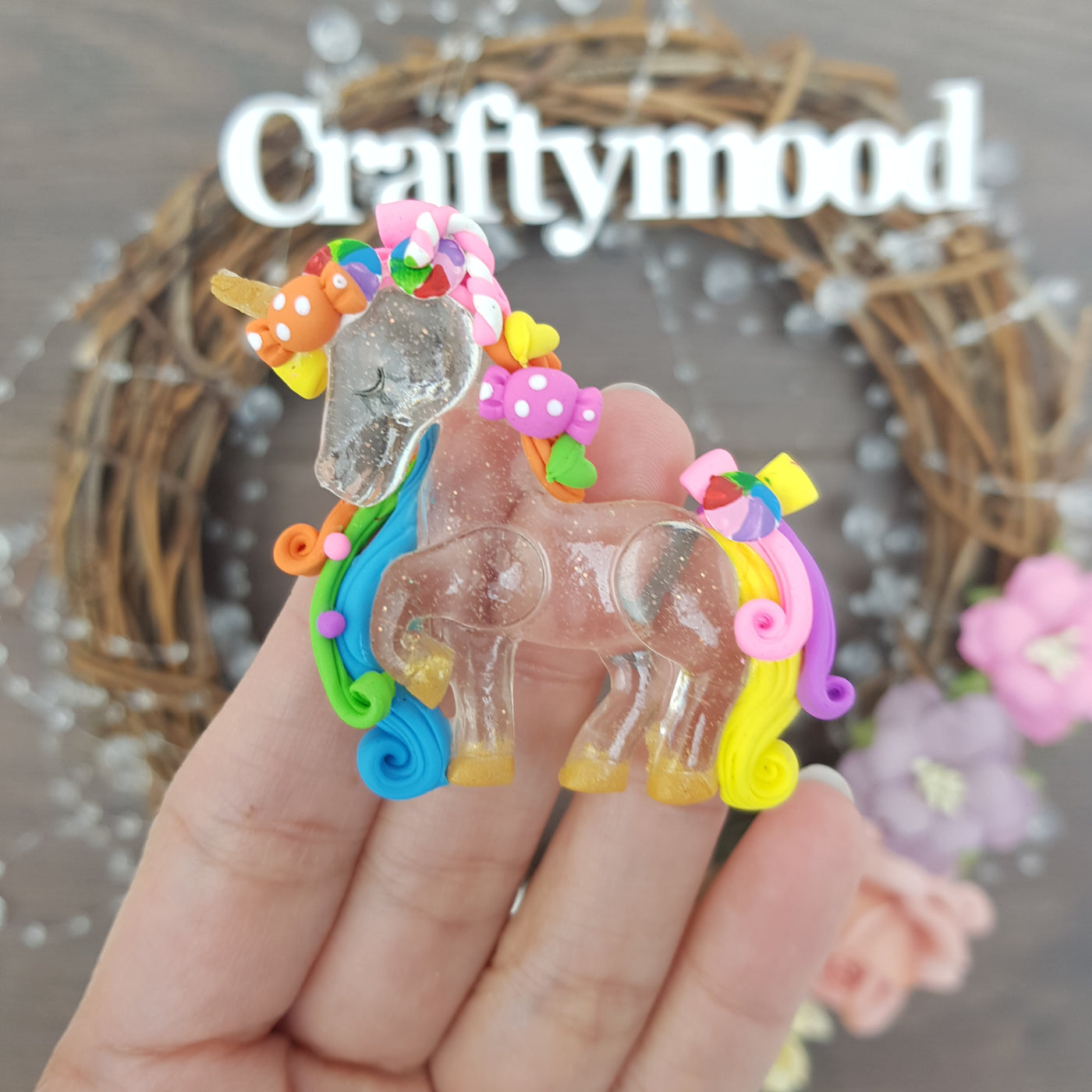 Max 2 pcs/model Transparent candy unicorn - Embellishment Clay Bow Centre