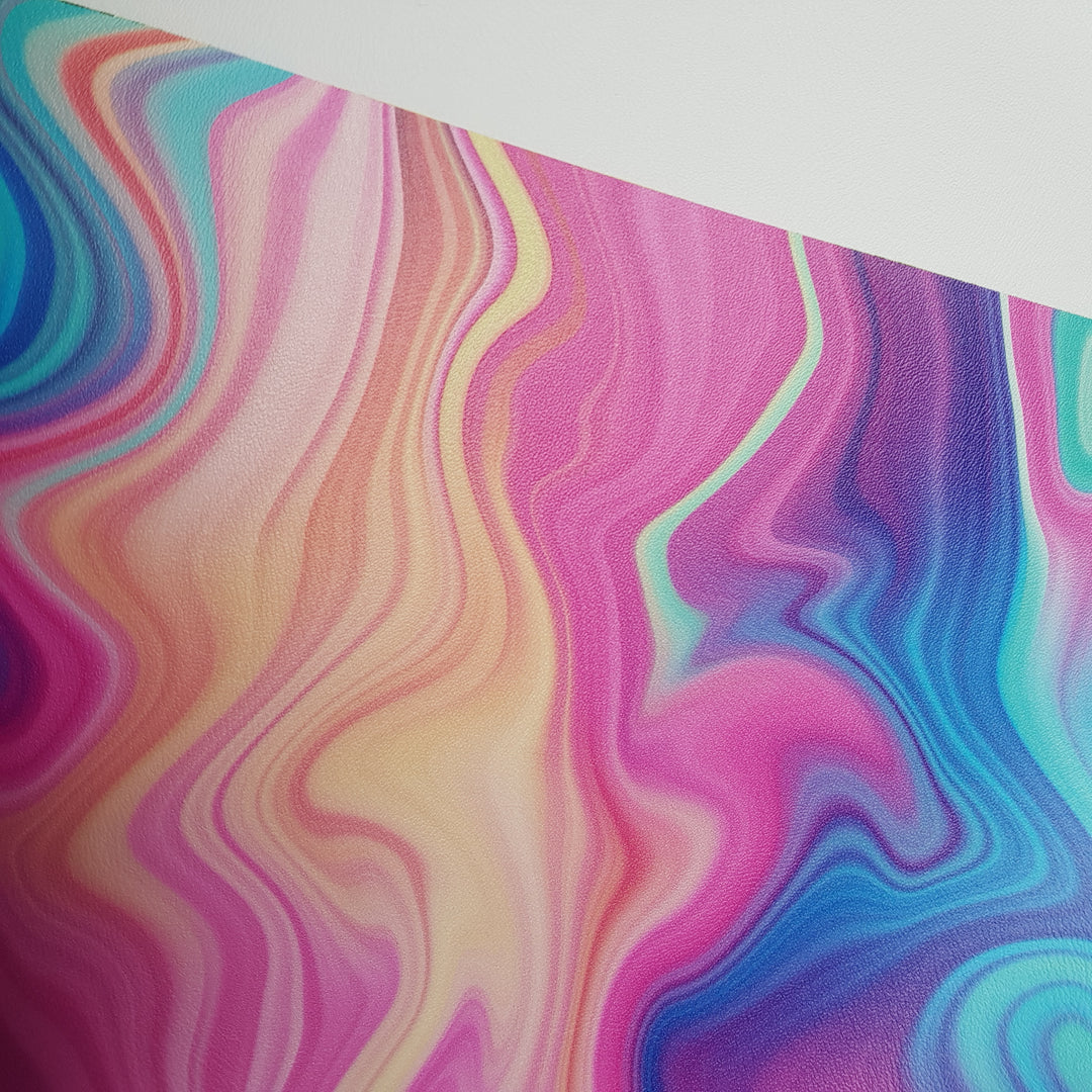 Oil Paint rainbow wave - vegan faux Leather vinyl - canvas - choose Fabric material Sheets