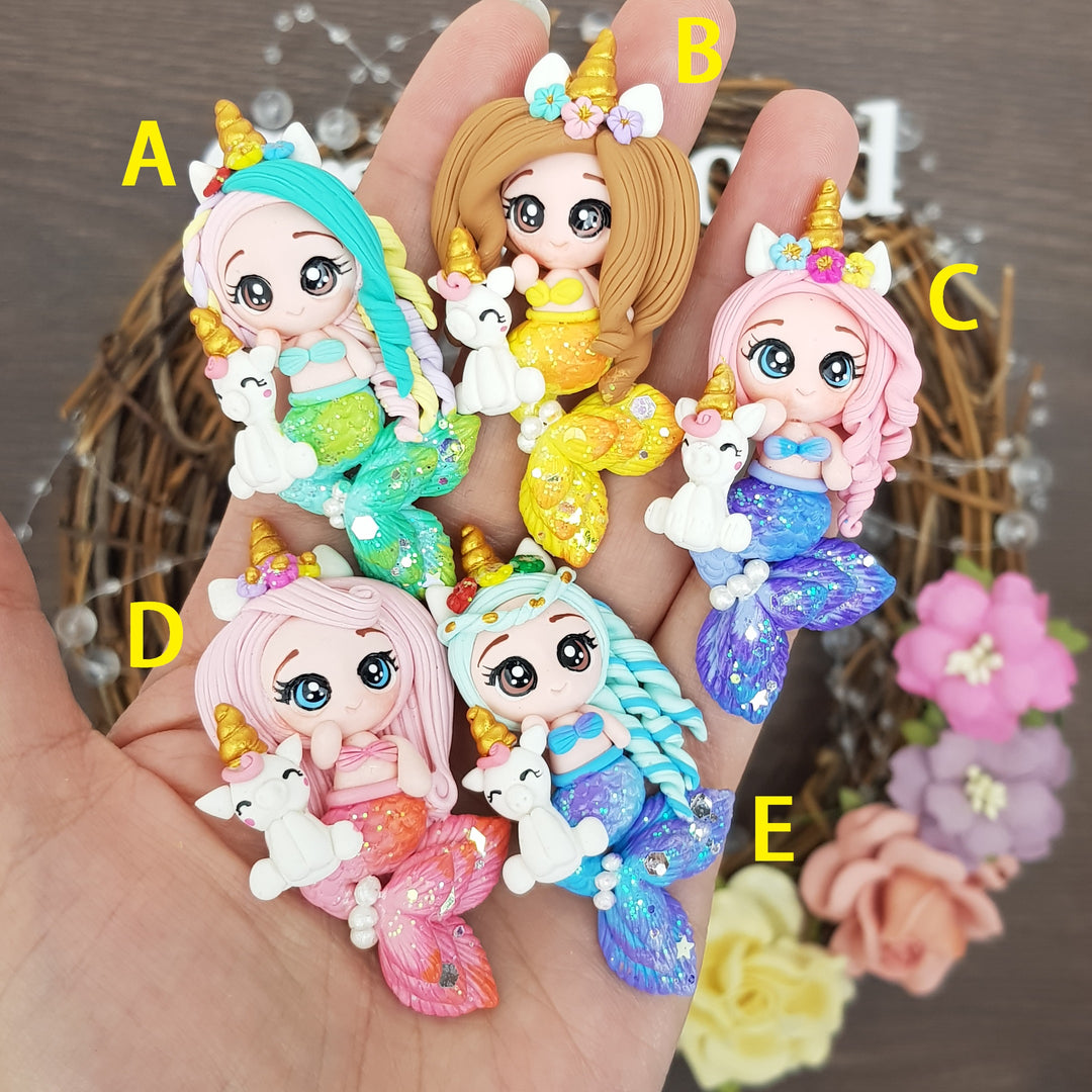 Mermaid and unicorn - Handmade Flatback Clay Bow Centre