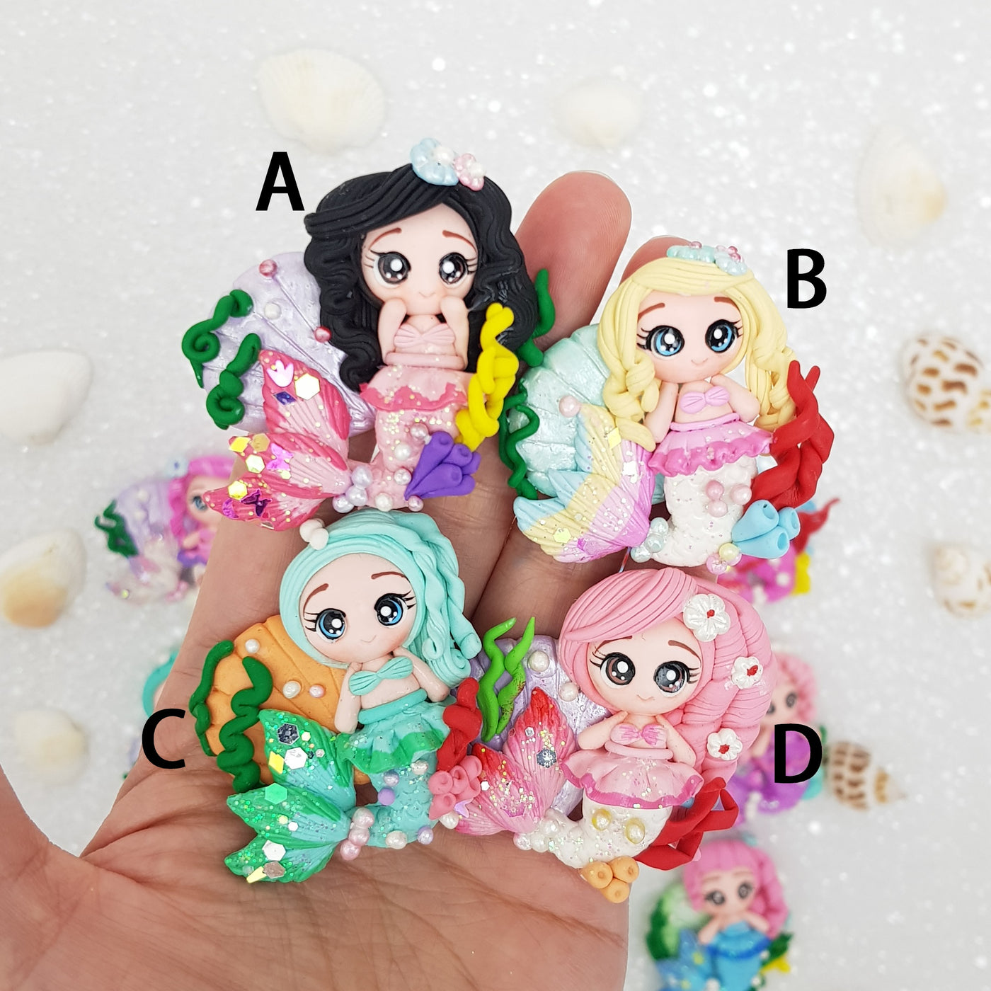 Mermaid and coral D - Embellishment Clay Bow Centre
