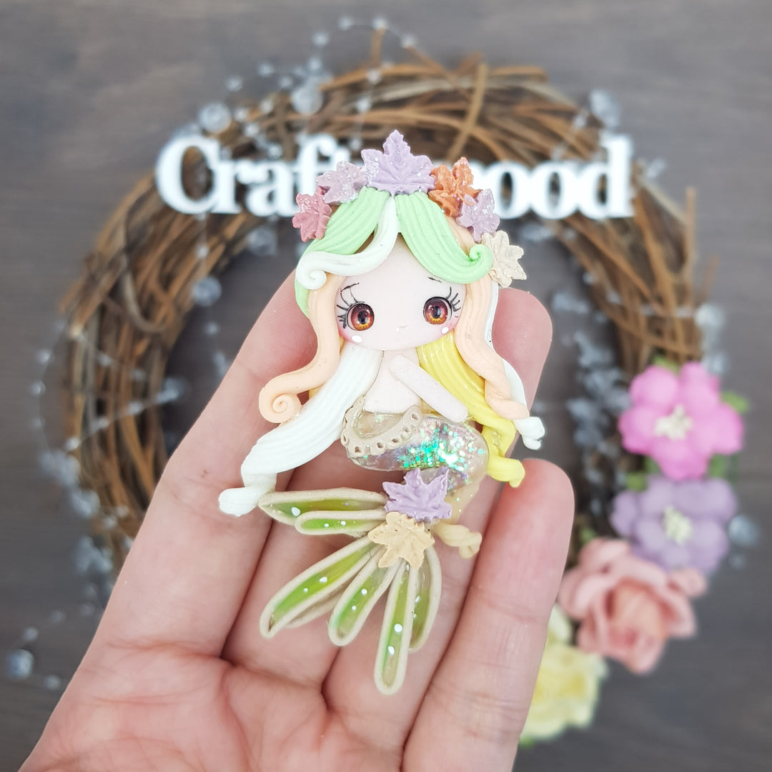 Autumn leaves mermaid girl - Embellishment Clay Bow Centre