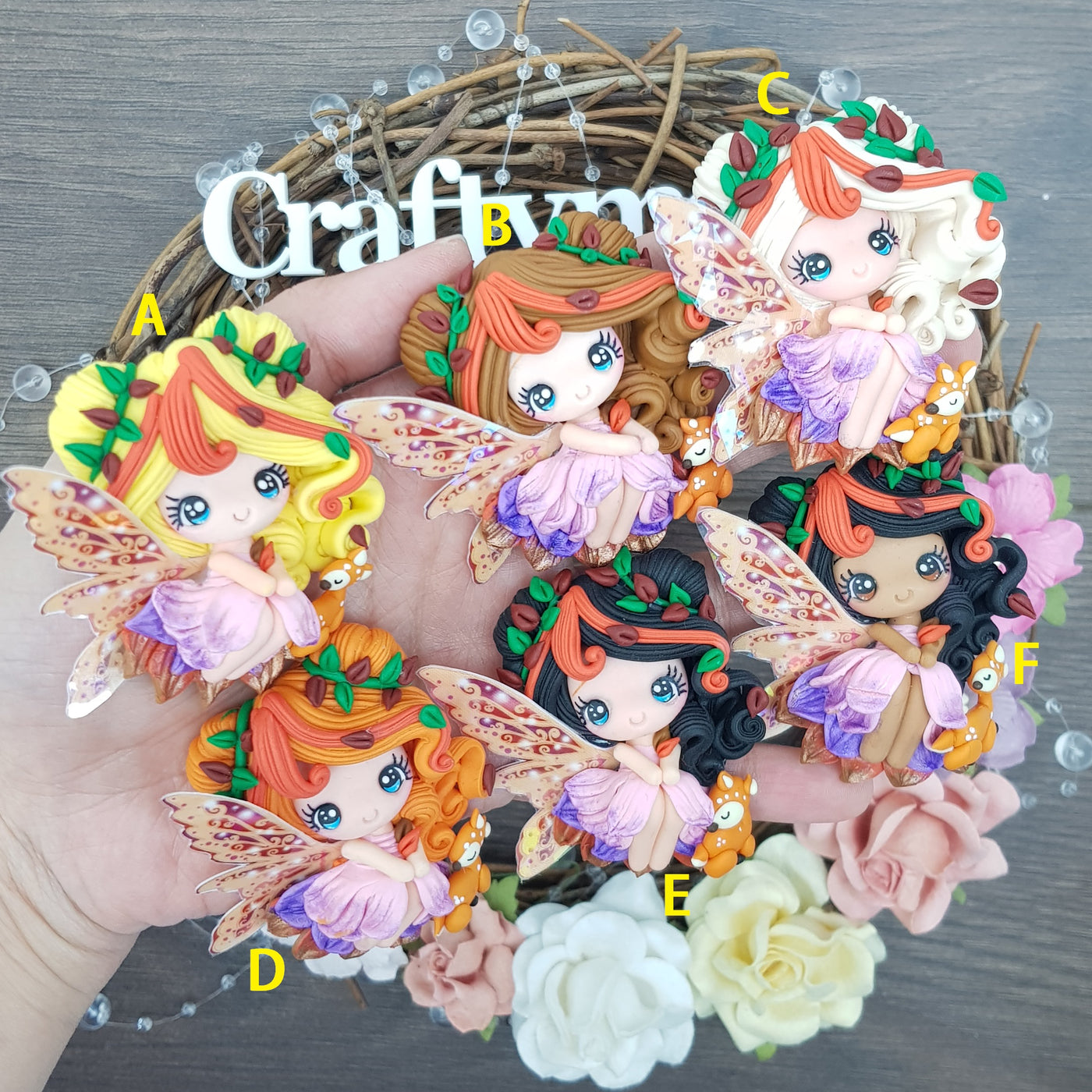 Exclusive Autumn butterfly deer fairy - Embellishment Clay Bow Centre
