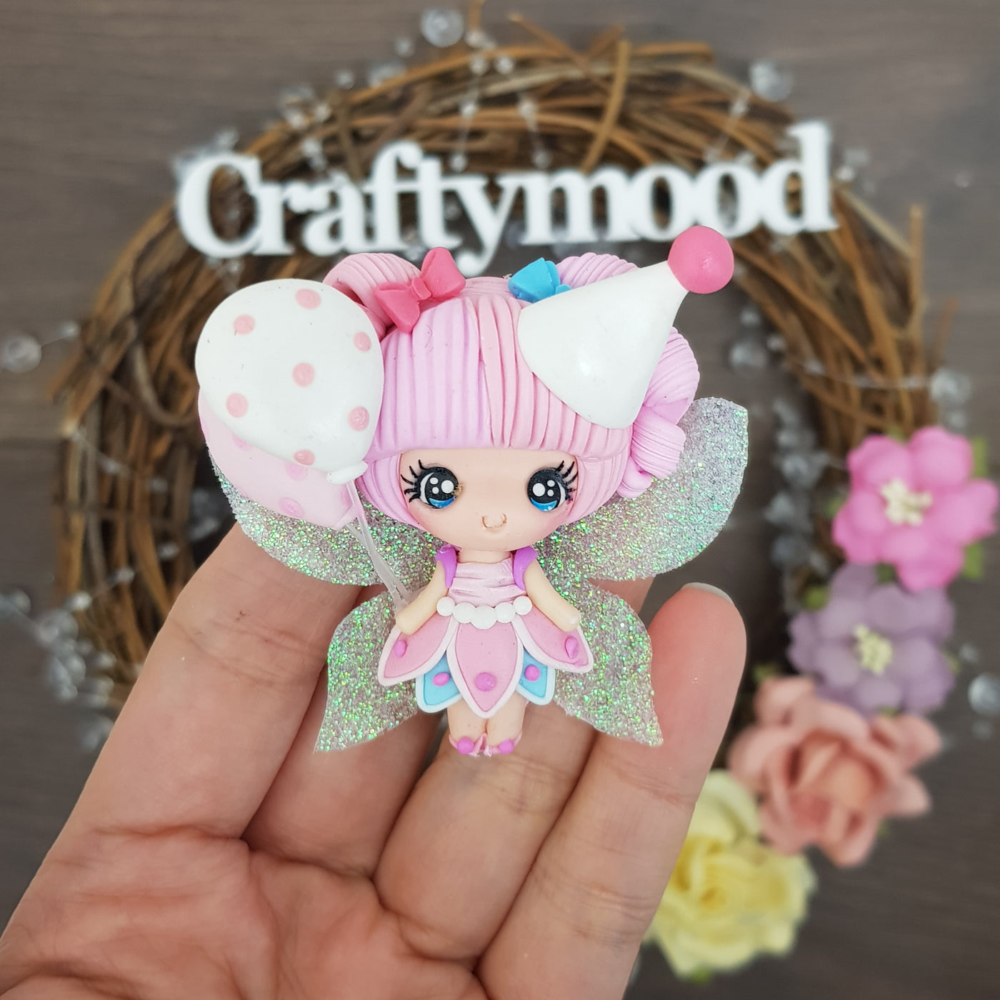 Birthday fairy - Embellishment Clay Bow Centre