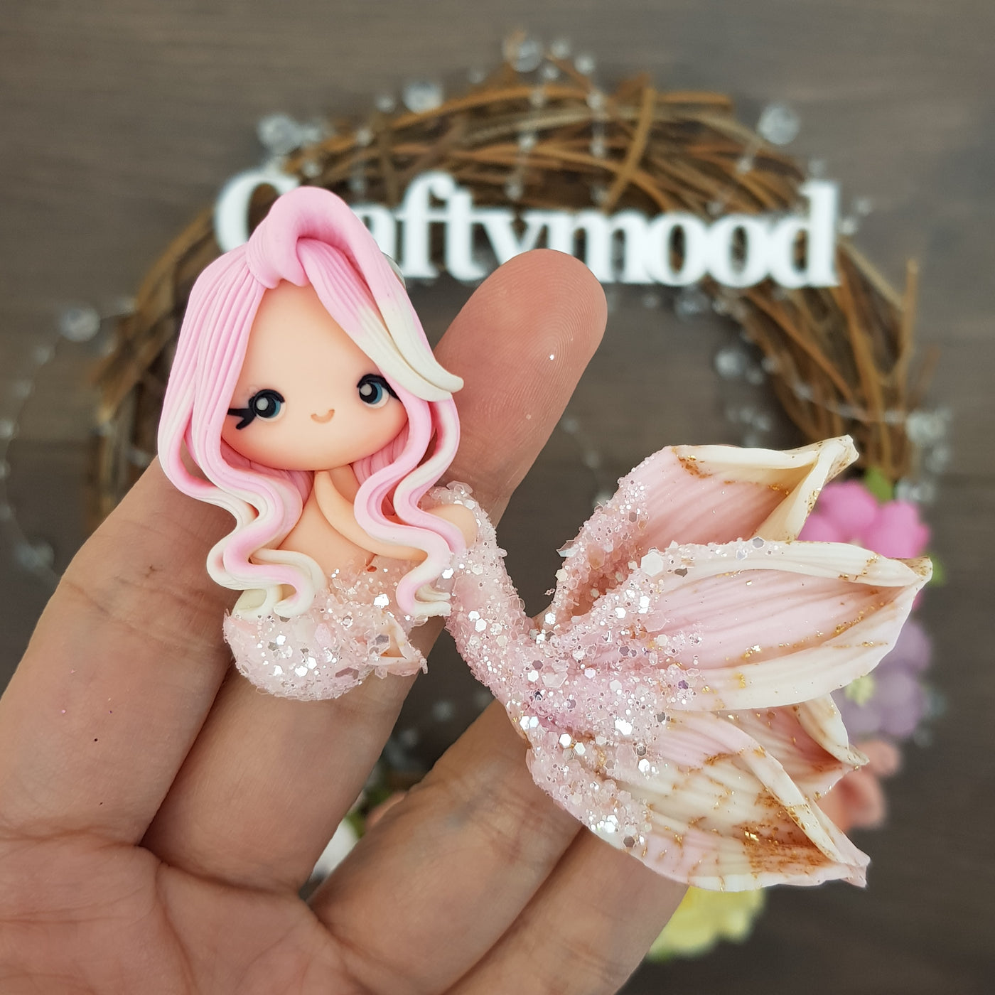 Beautiful mermaid pink peach - Embellishment Clay Bow Centre