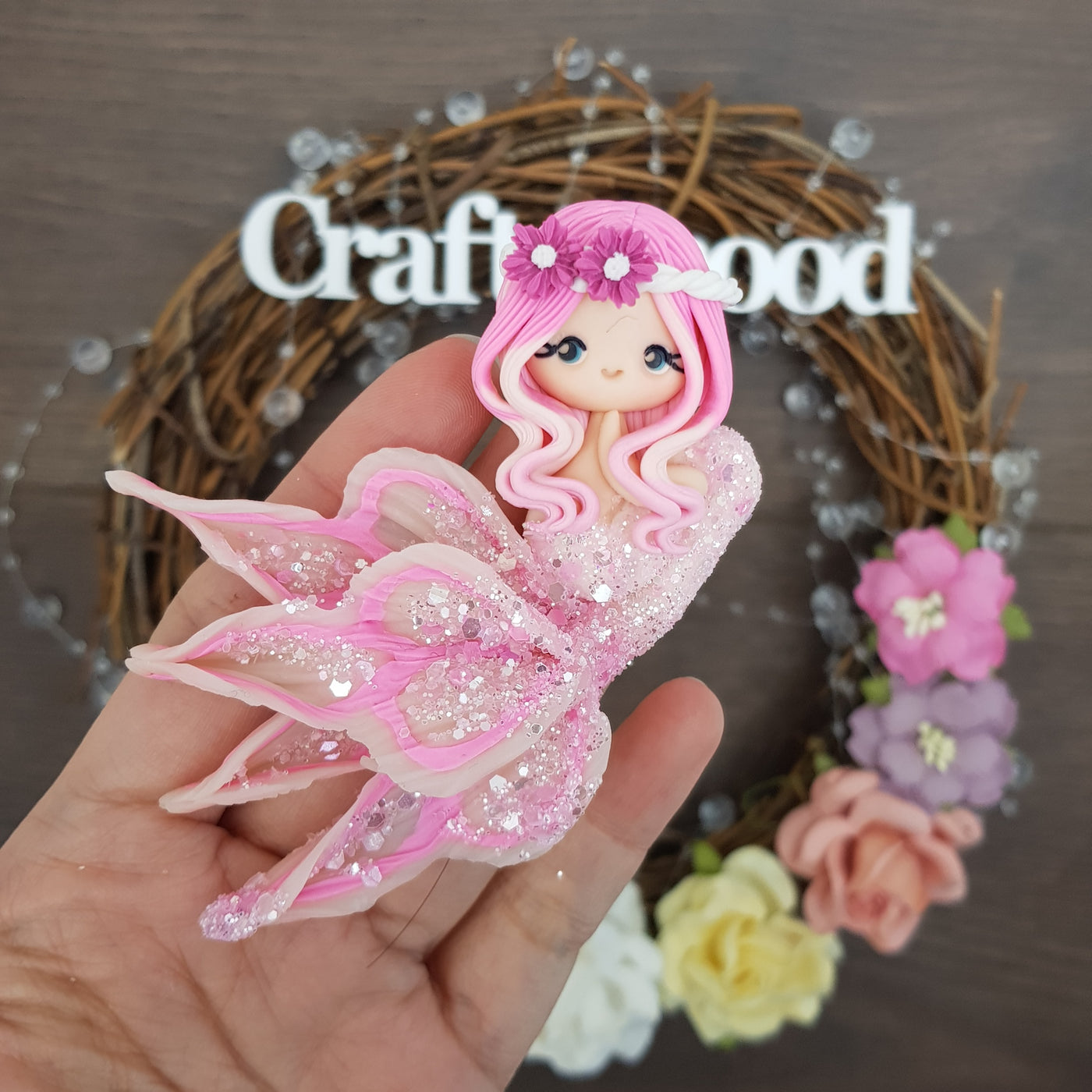 Beautiful mermaid pinkish pink - Embellishment Clay Bow Centre