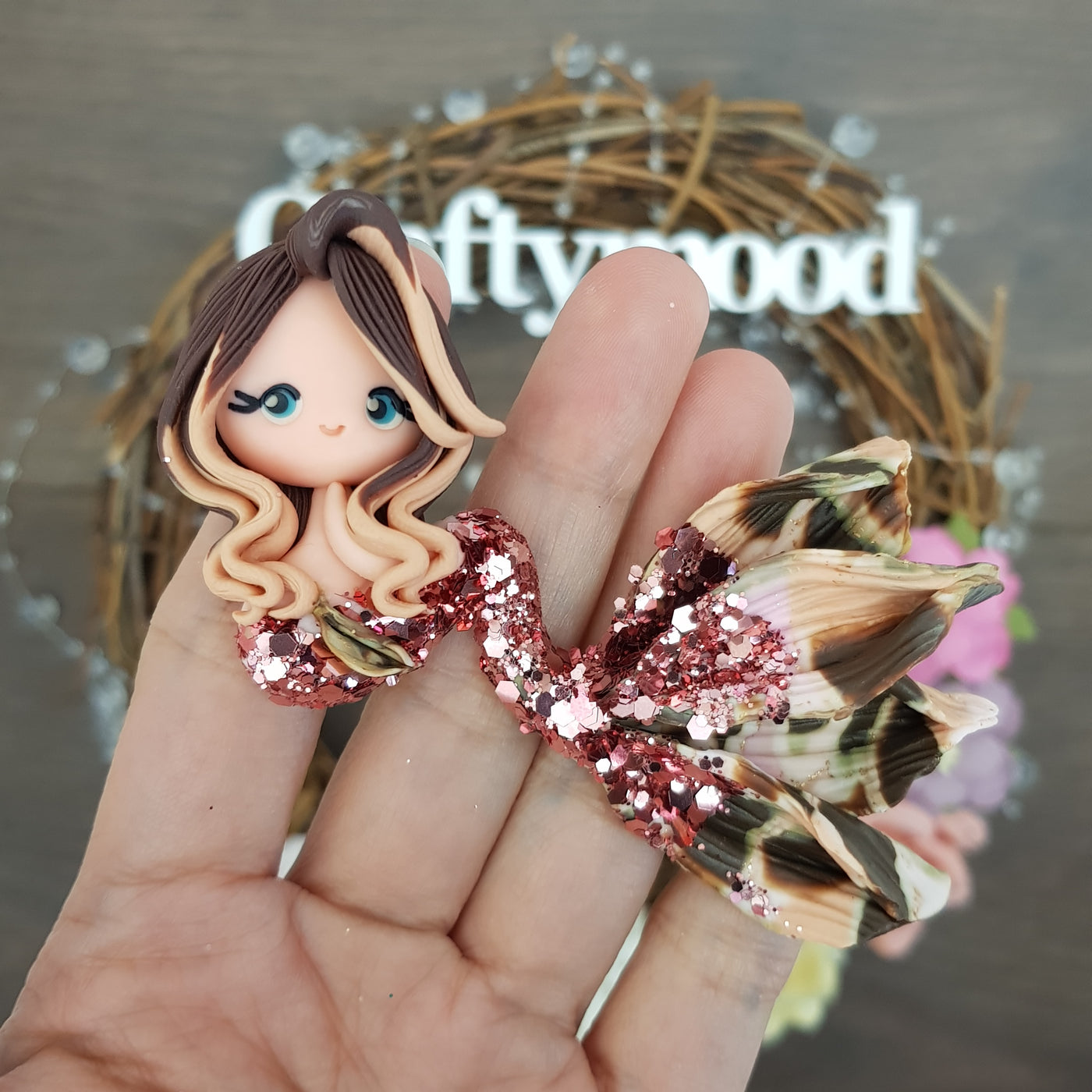 Beautiful mermaid brown rose gold -  Embellishment Clay Bow Centre