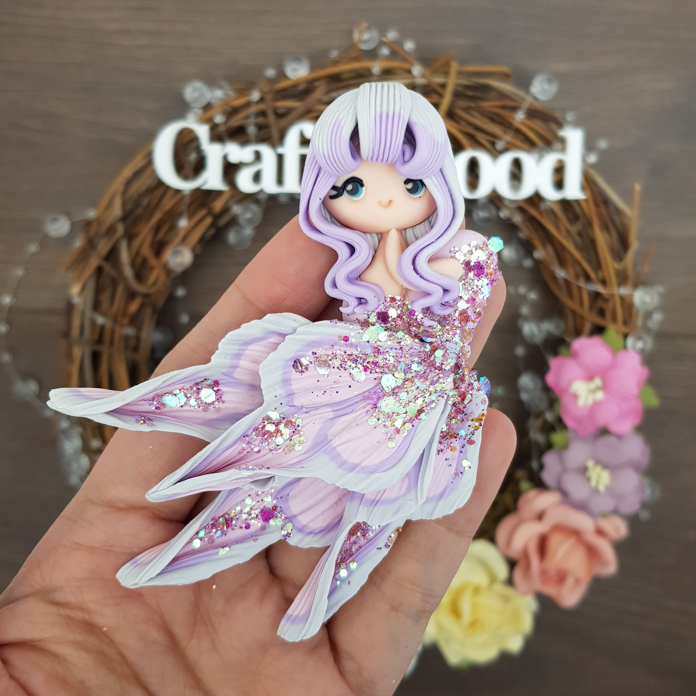 Beautiful mermaid lilac    -  Embellishment Clay Bow Centre