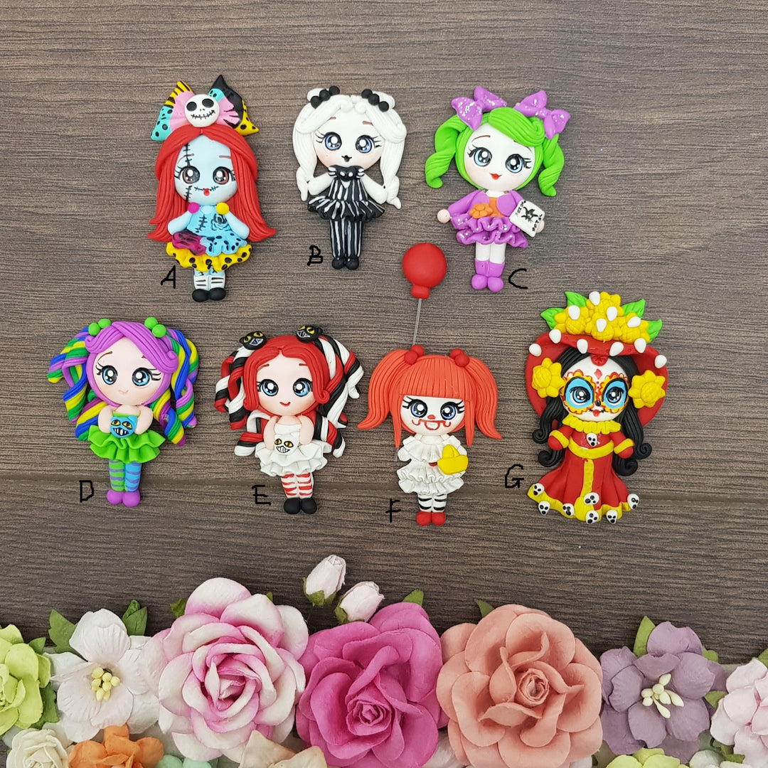 Halloween girls - Handmade Flatback Clay Bow Centre