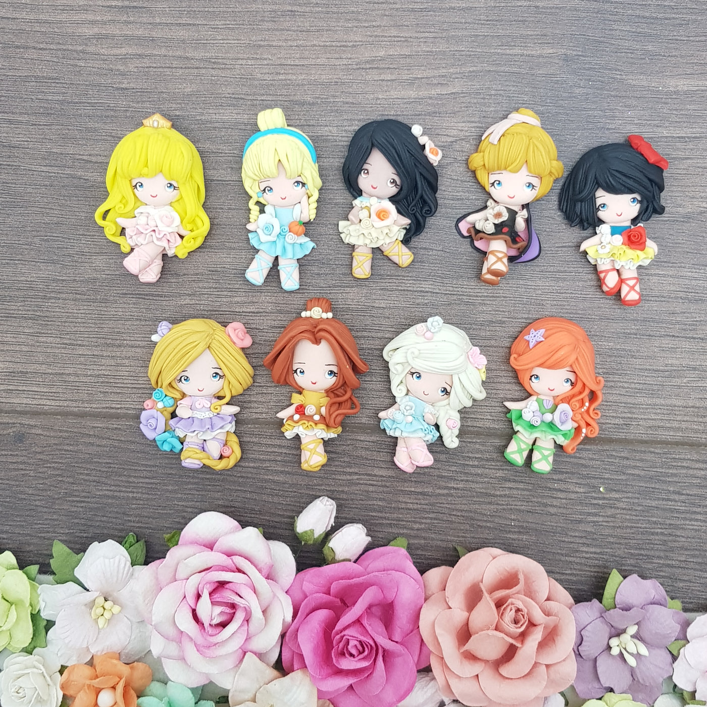 LIMITED ! SET of 9 Adorable ballerina girls - Embellishment Clay Bow Centre