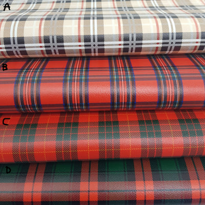 tartan red - Pu Leather vinyl - canvas - choose Fabric material Sheets