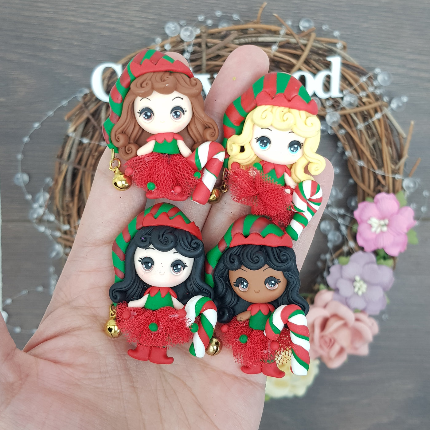 Christmas elf candy - Embellishment Clay Bow Centre