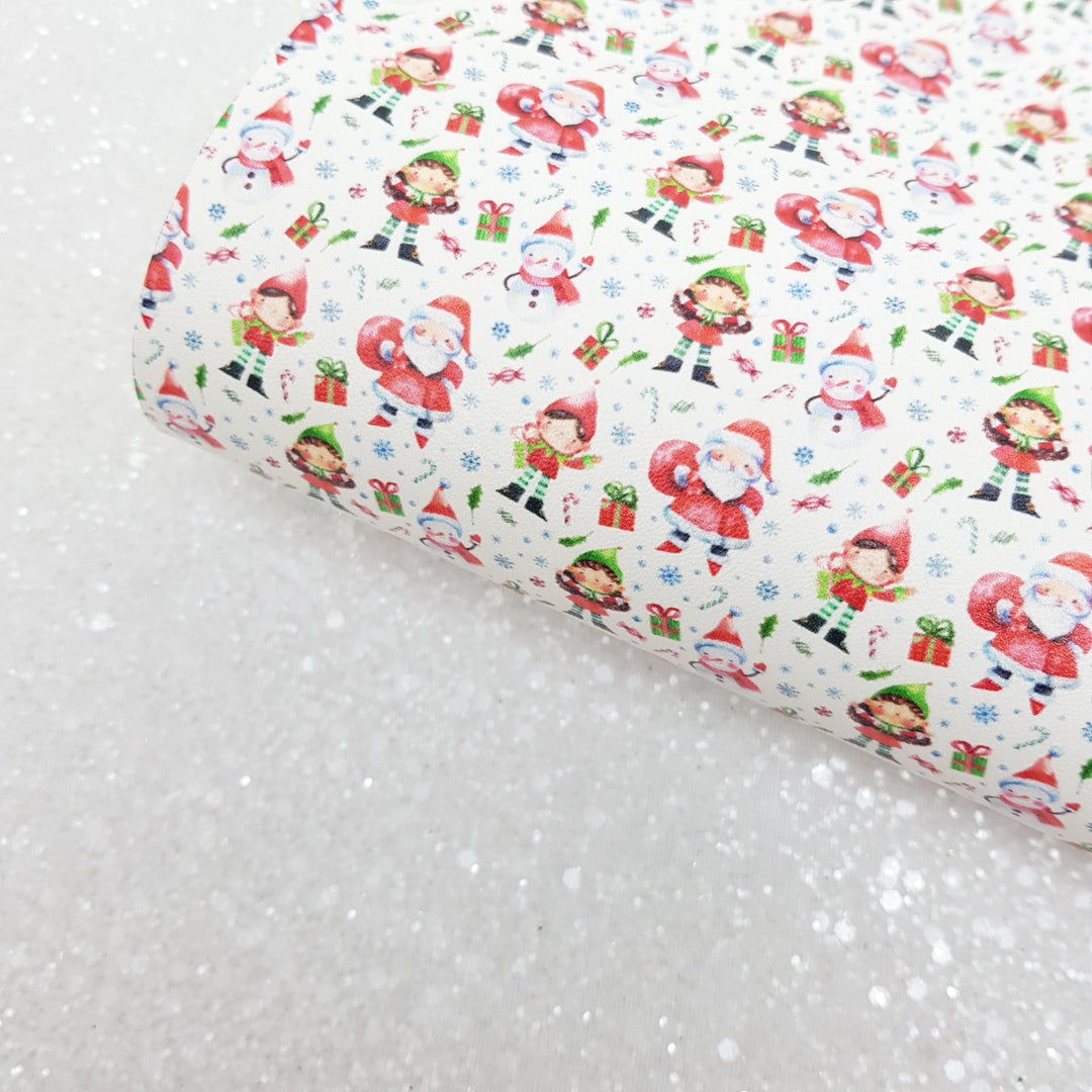 Santa claus father christmas - faux vegan Leather vinyl - canvas - choose Fabric material Sheets