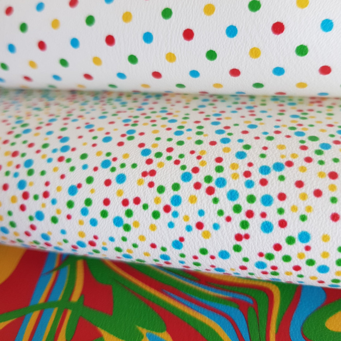 Multicolour polka dots spots spotty - faux Leather vinyl - canvas - choose Fabric material Sheets