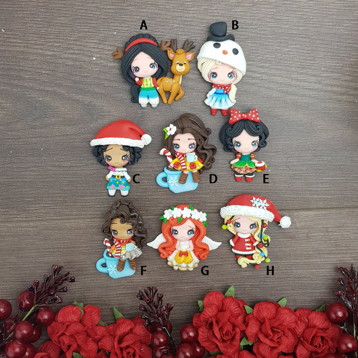 Pretty eyes Christmas girls - Handmade Flatback Clay Bow Centre