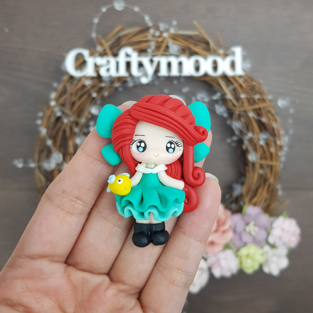 Red brick hair girl - Handmade Flatback Clay Bow Centre