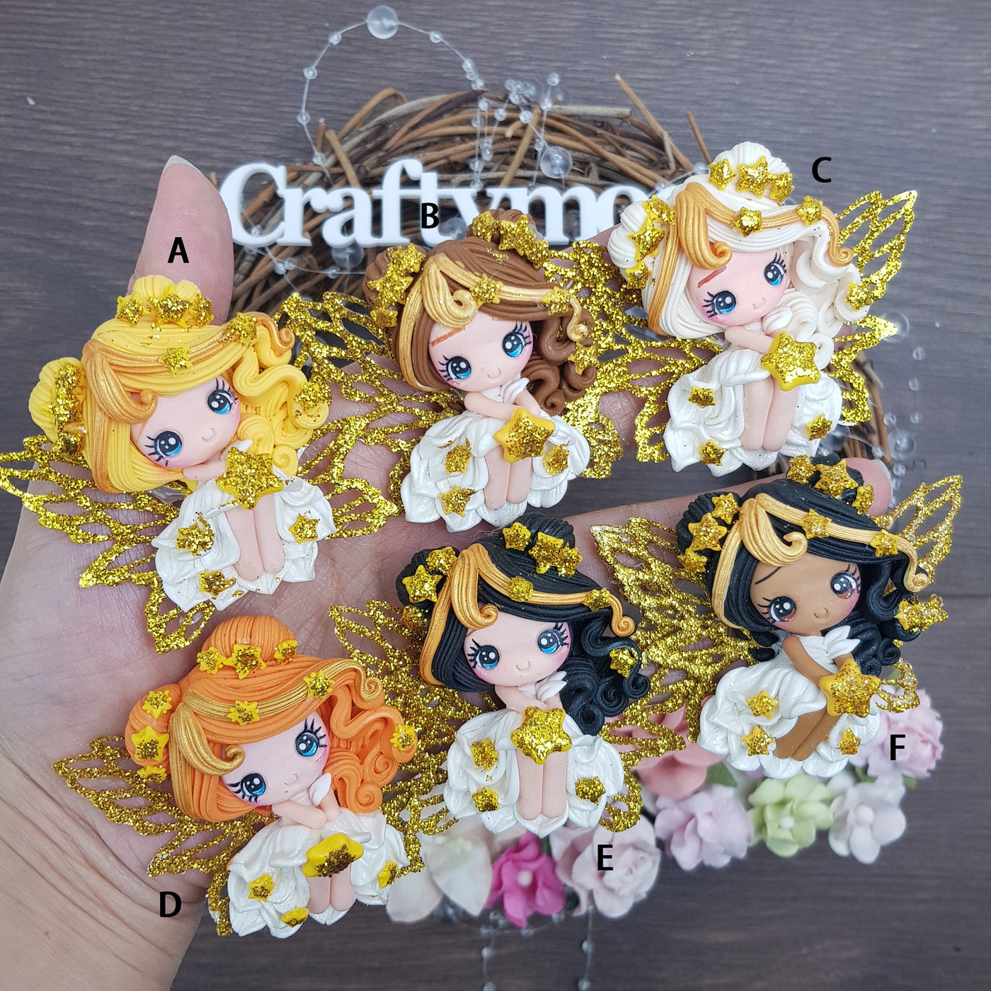 Golden glitter fairy - Embellishment Clay Bow Centre