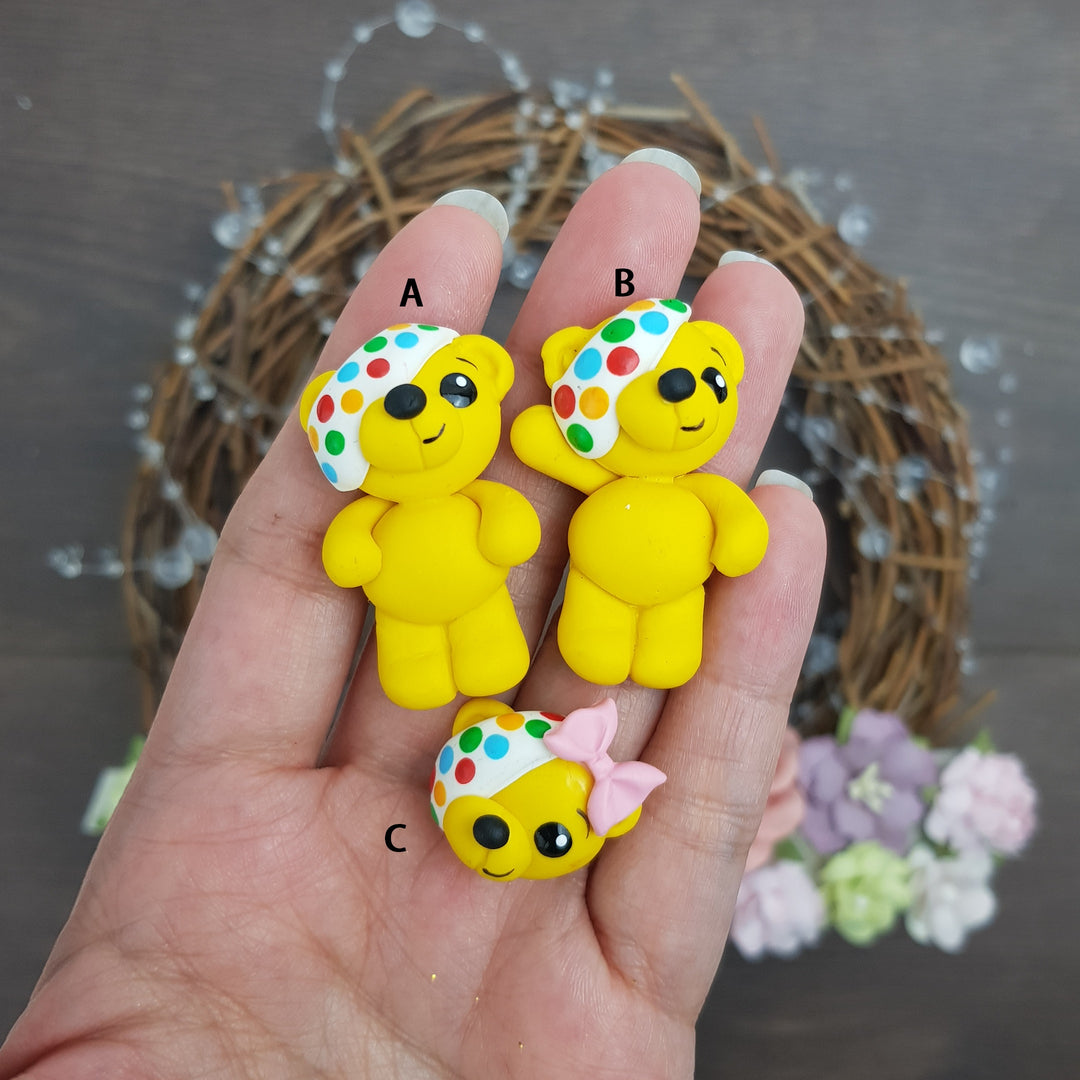 Yellow bear spotty spots - Handmade Flatback Clay Bow Centre