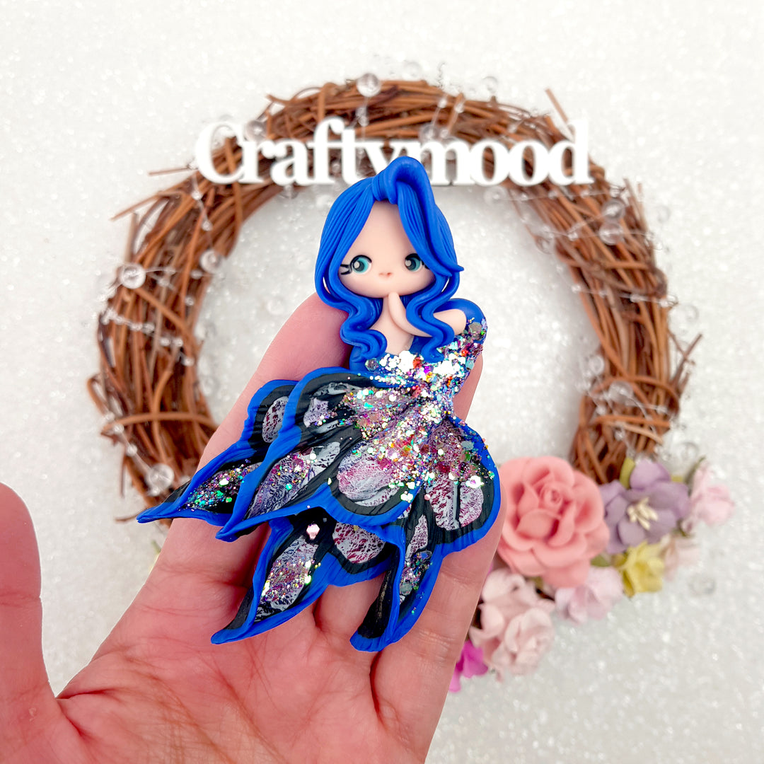 Beautiful mermaid royal blue -  Embellishment Clay Bow Centre