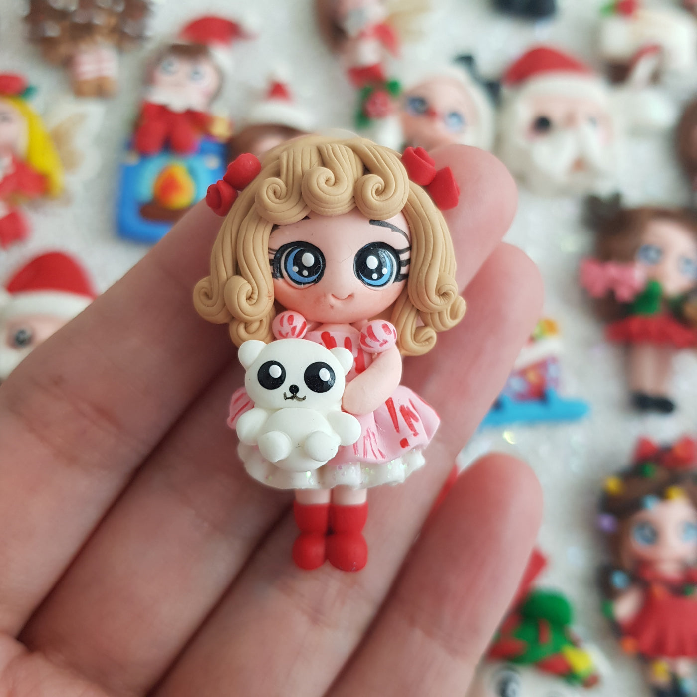 Cute girl and white bear - Embellishment Clay Bow Centre
