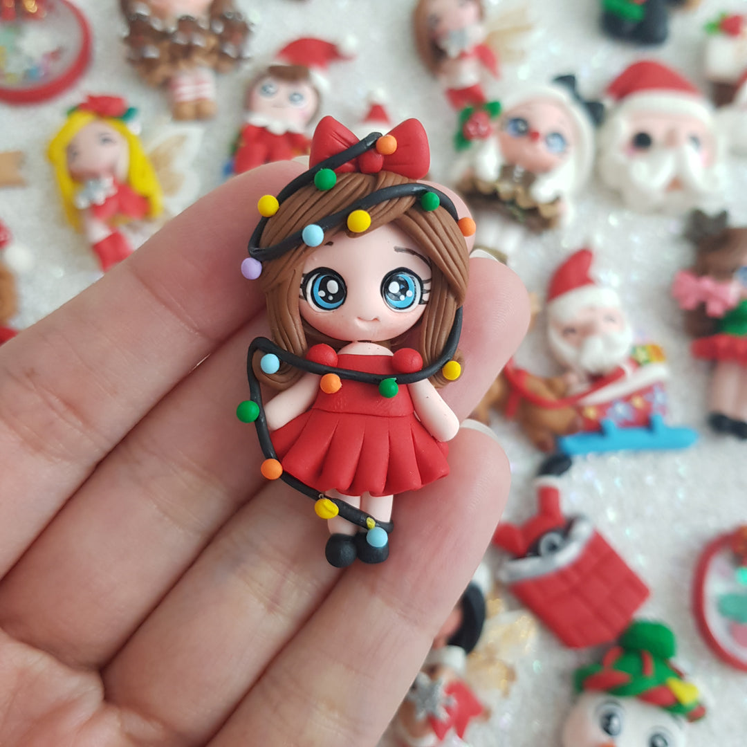 Christmas light girl - Embellishment Clay Bow Centre