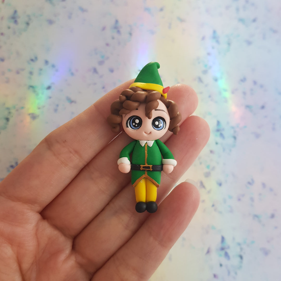 Christmas green elf - Embellishment Clay Bow Centre