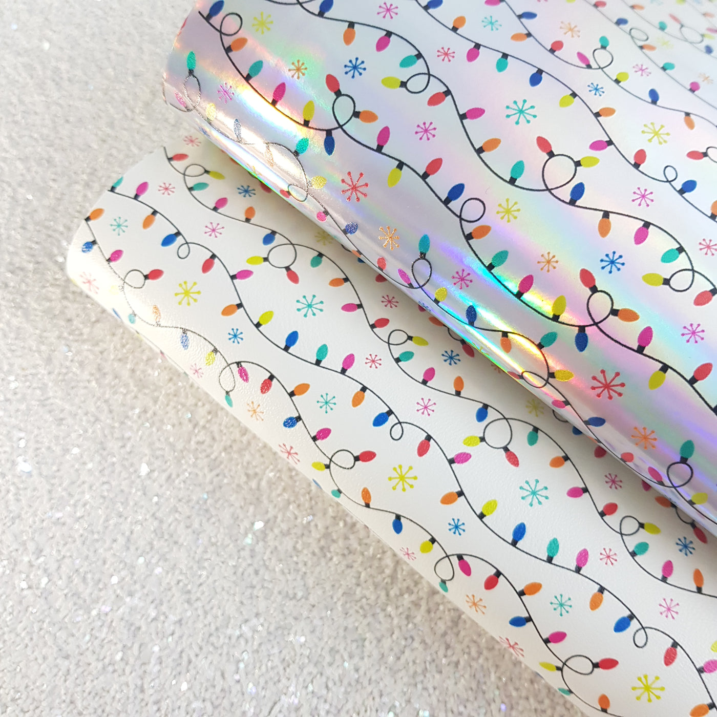 Christmas light - holographic Faux PU Leatherette vinyl - canvas - choose Fabric material Sheets