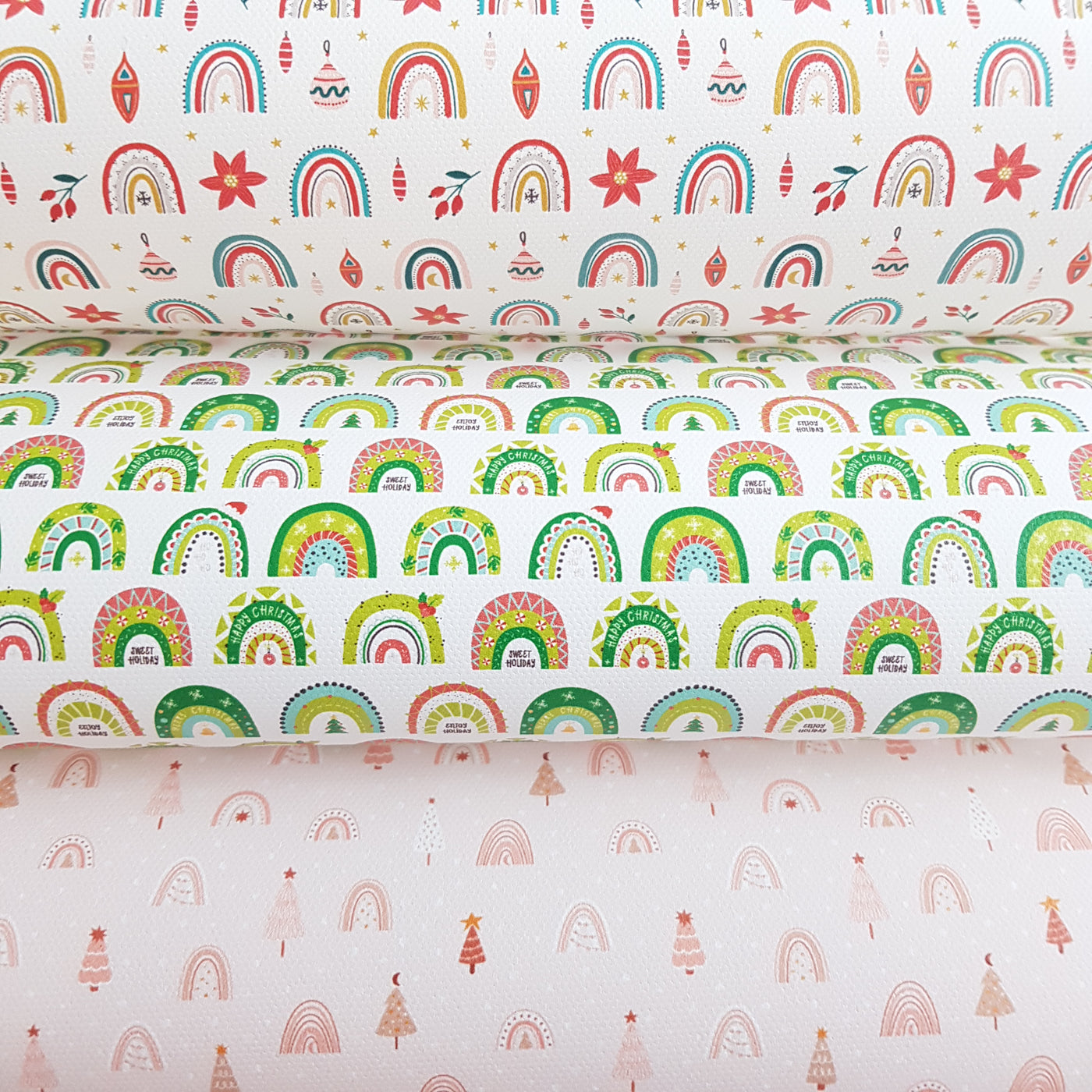 Christmas rainbow   -  faux Leatherette vinyl - canvas - choose Fabric material Sheets