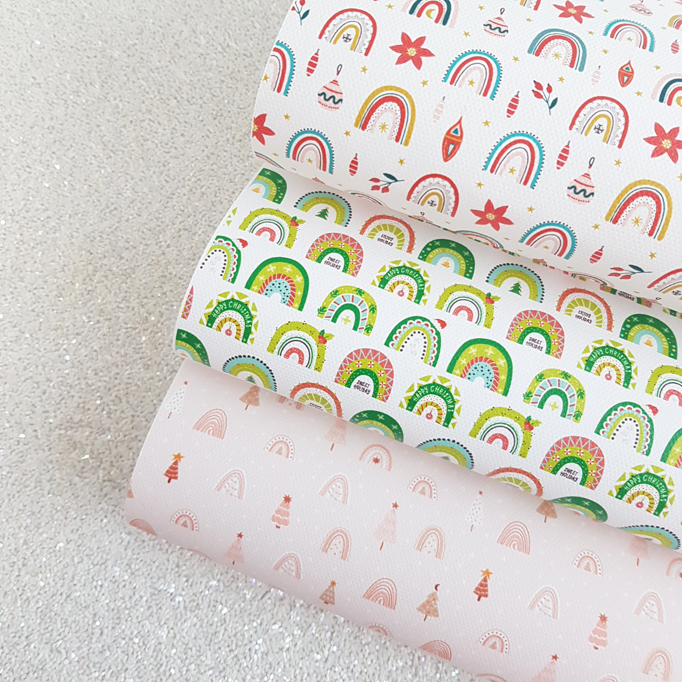 Christmas rainbow   -  faux Leatherette vinyl - canvas - choose Fabric material Sheets