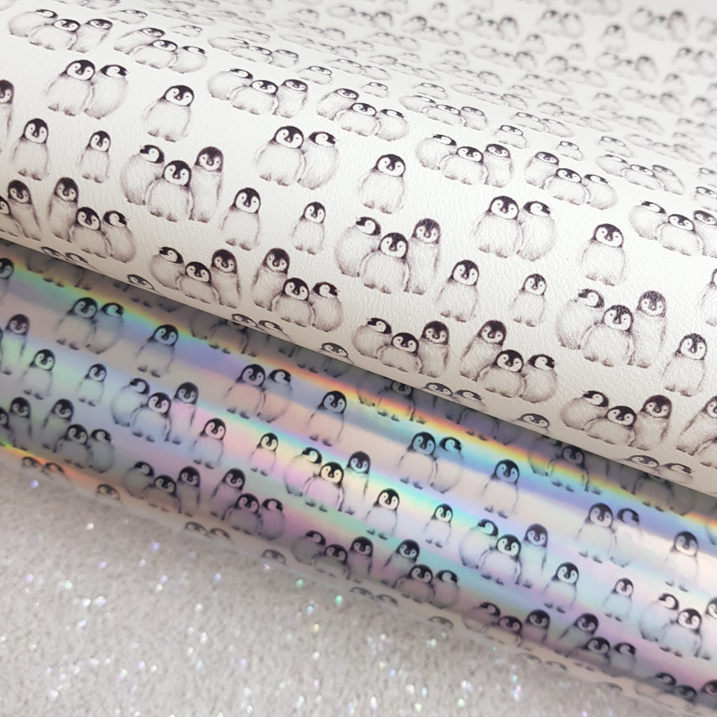 Penguin - holographic Faux PU Leather vinyl - canvas - choose Fabric material Sheets