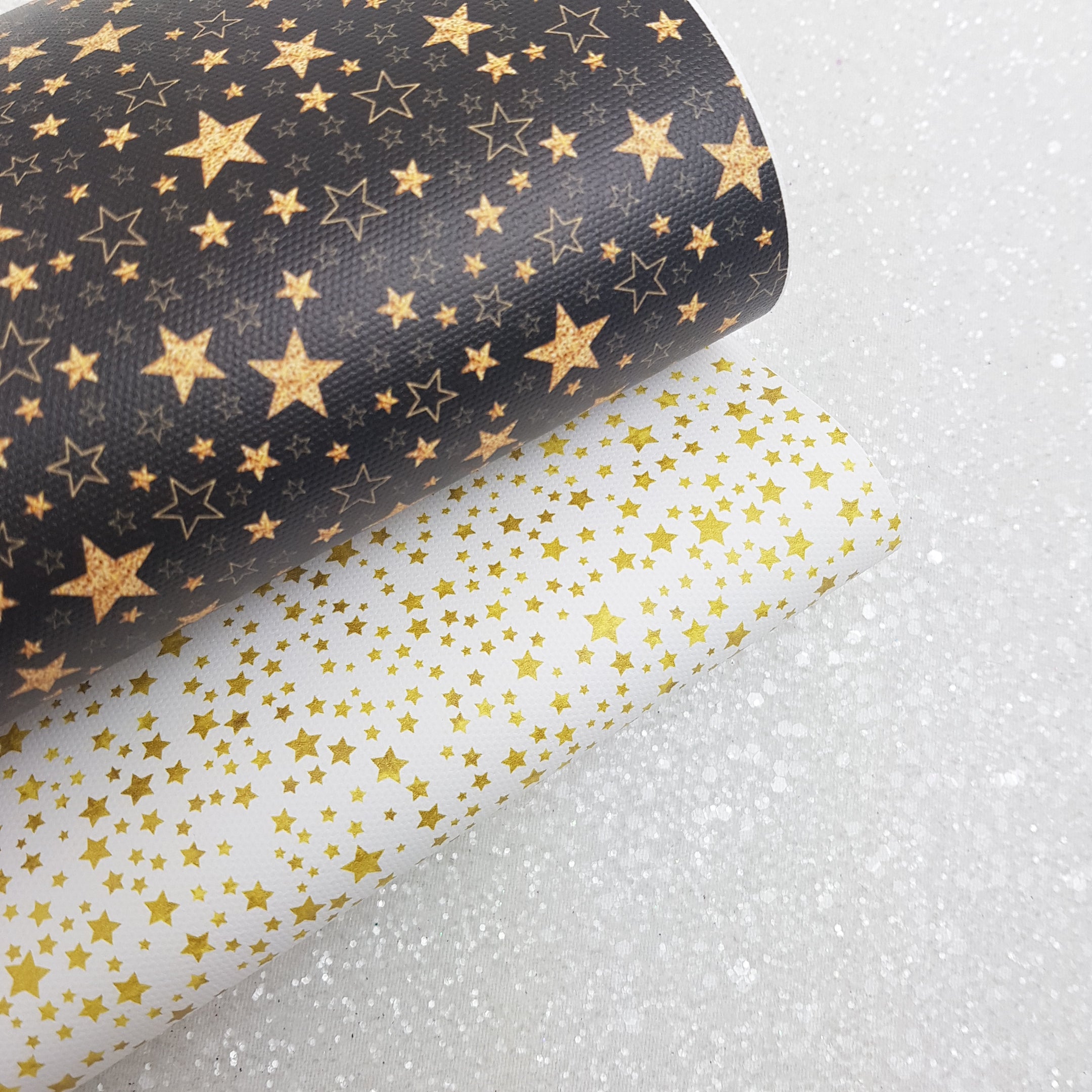 Twinkle stars - Pu faux Leather vinyl - canvas - choose Fabric materia ...