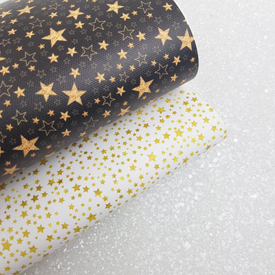 Twinkle stars - Pu faux Leather vinyl - canvas - choose Fabric material Sheets