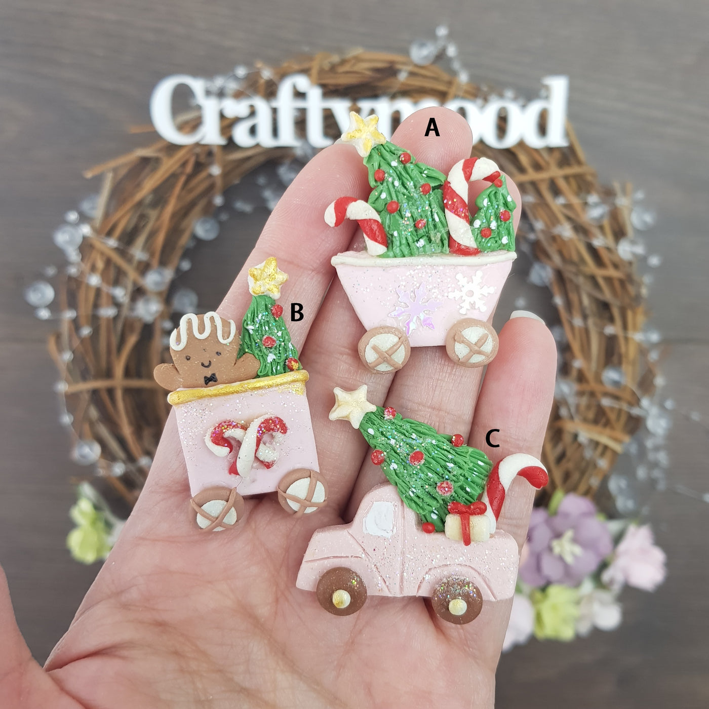 Christmas cart toys - Handmade Flatback Clay Bow Centre