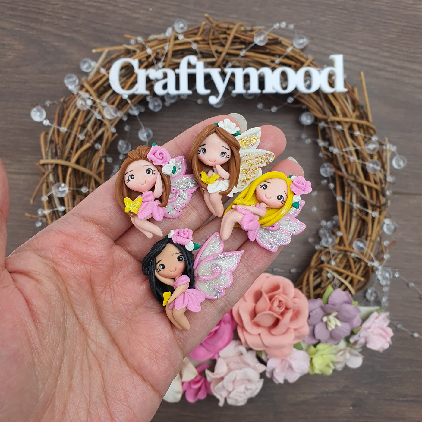 Pretty flower fairies - Embellishment Clay Bow Centre