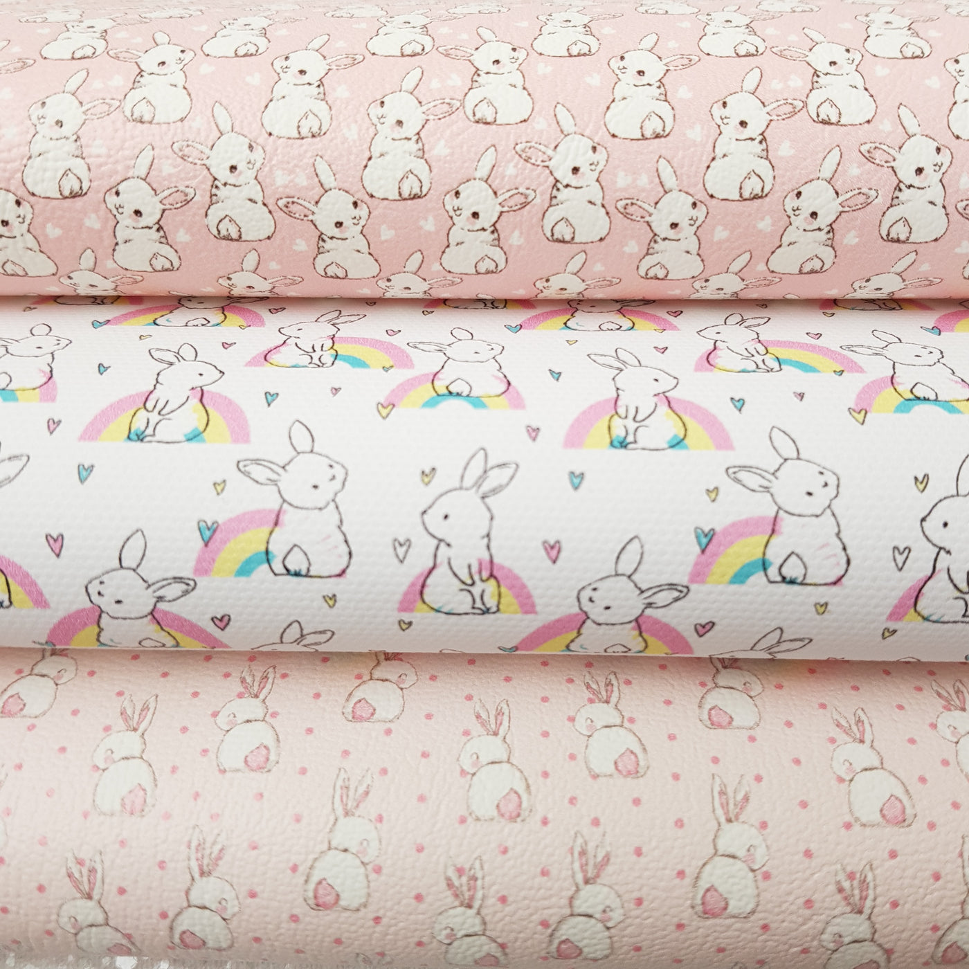 Bunny rainbow easter - Pu Leatherette vinyl - canvas - choose Fabric material Sheets