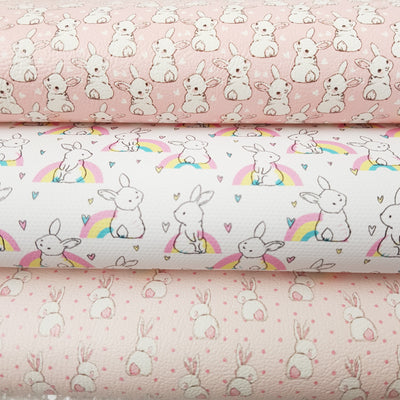 Bunny rainbow easter - Pu Leatherette vinyl - canvas - choose Fabric material Sheets