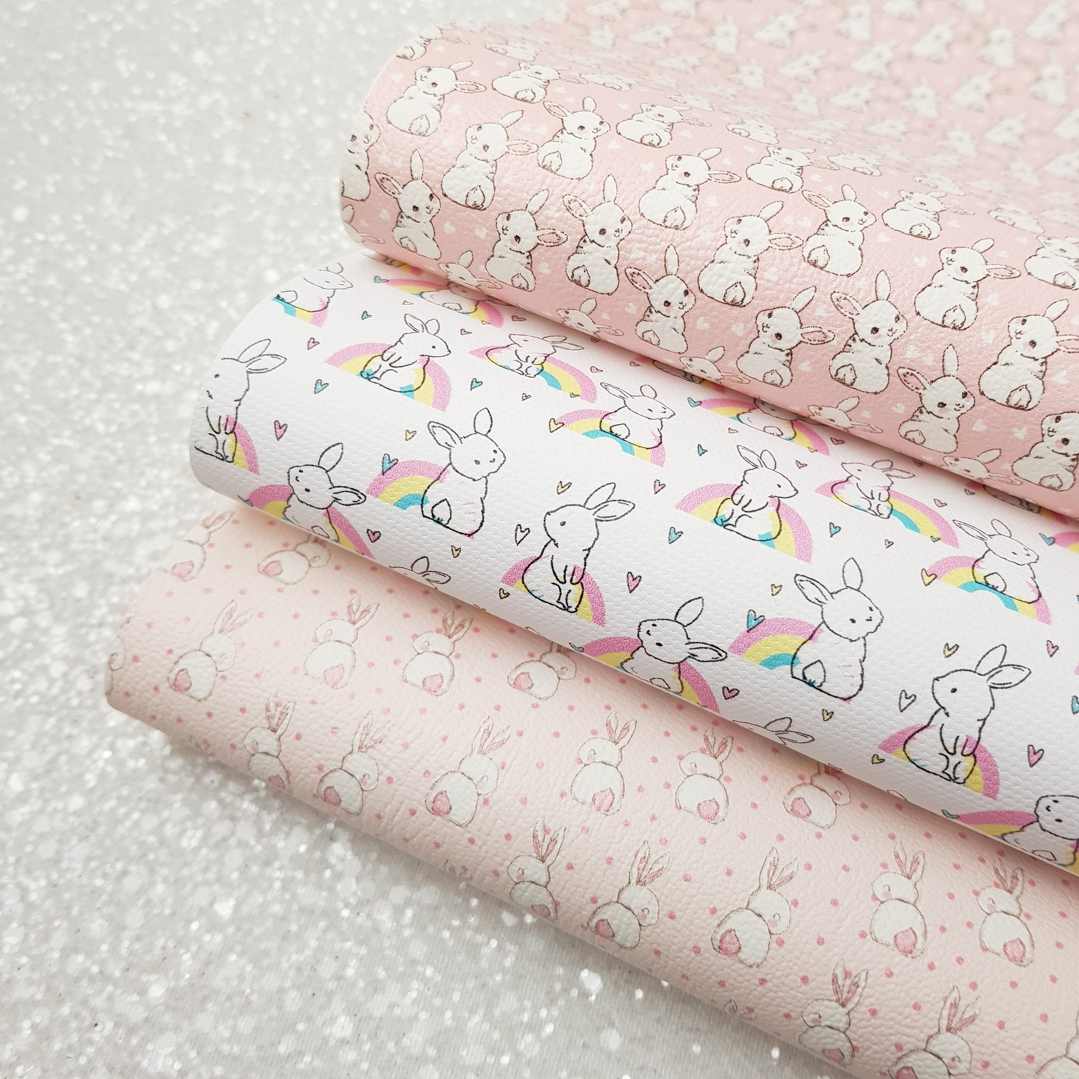 Bunny rainbow easter - Pu Leatherette vinyl - canvas - choose Fabric m ...