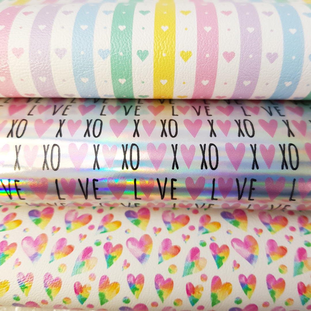 Valentine heart xoxo love - Pu Leather vinyl - canvas - choose Fabric material Sheets