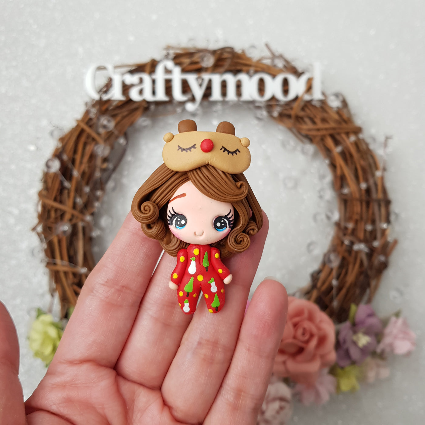 Christmas girl and pajama - Embellishment Clay Bow Centre