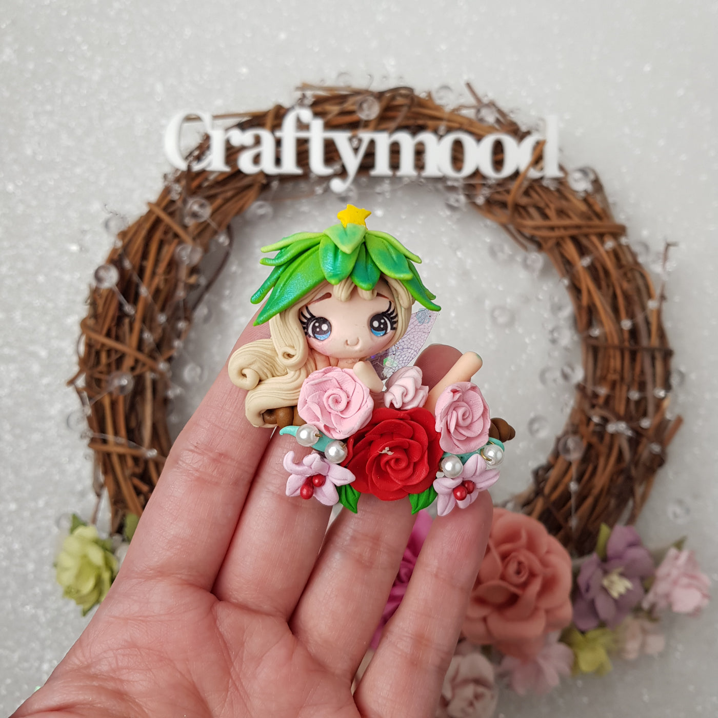 Cute flower fairy - Handmade Flatback Clay Bow Centre