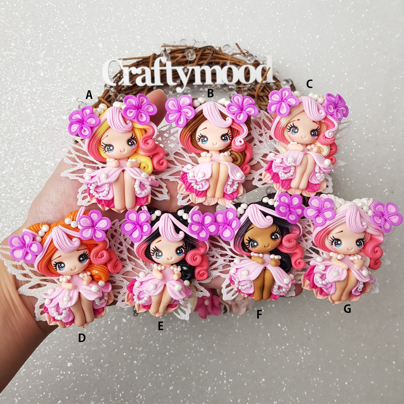 Lilac pink  pearl flower fairy - Handmade Flatback Clay Bow Centre