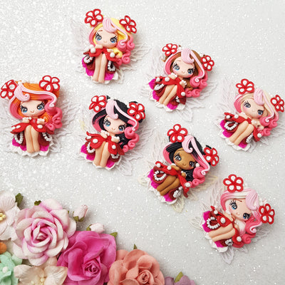 Red pearl flower fairy - Embellishment Clay Bow Centre