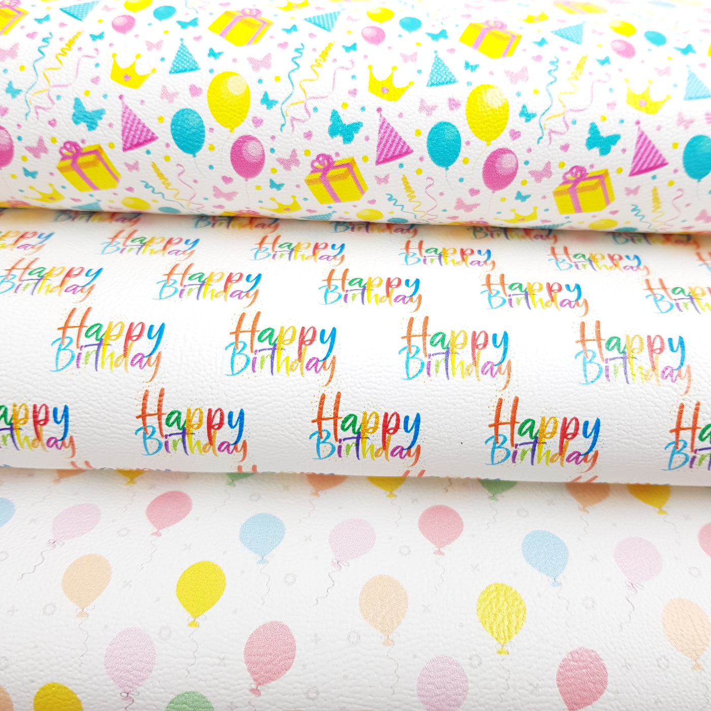 Happy birthday balloon - faux vegan Leather vinyl - canvas - choose Fabric material Sheets
