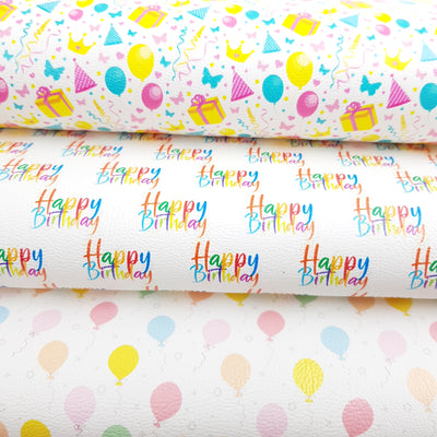 Happy birthday balloon - faux vegan Leather vinyl - canvas - choose Fabric material Sheets
