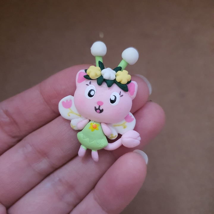 Girl and cute cats - Handmade Flatback Clay Bow Centre