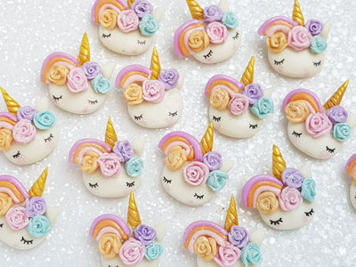 Clay Charm Embellishment - NEW Sleepy Unicorn Head Rainbow - C - Crafty Mood