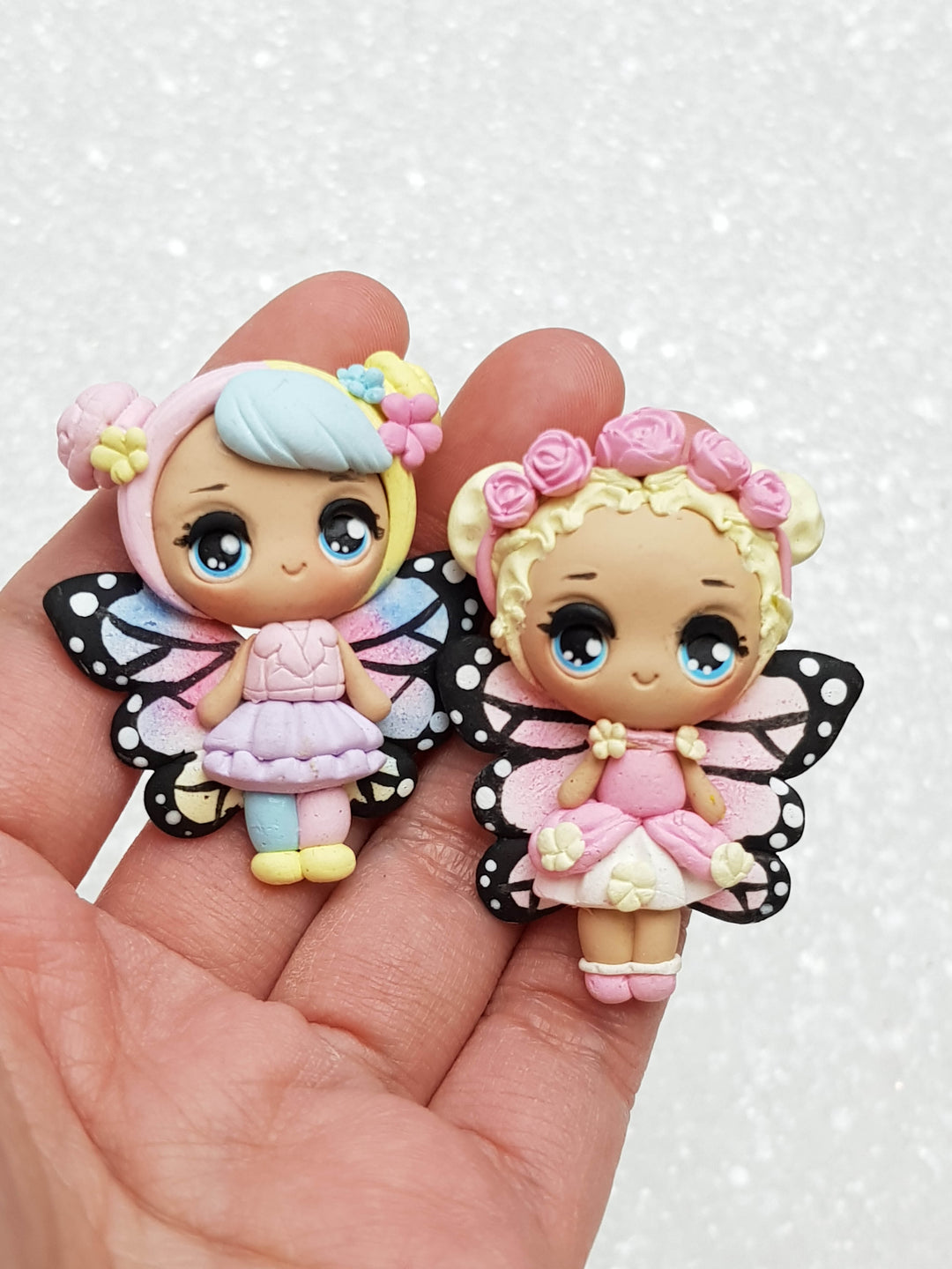 Clay Charm Embellishment - NEW Big Eyes Butterfly Doll - Crafty Mood