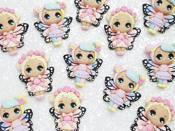 Clay Charm Embellishment - NEW Big Eyes Butterfly Doll - Crafty Mood