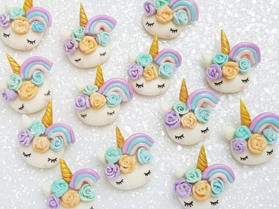 Clay Charm Embellishment - NEW Sleepy Unicorn Head Rainbow - D - Crafty Mood