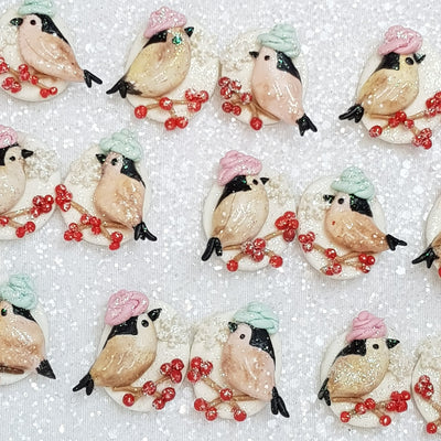 Christmas Bird Cameo - Handmade Flatback Clay Bow Centre - Crafty Mood