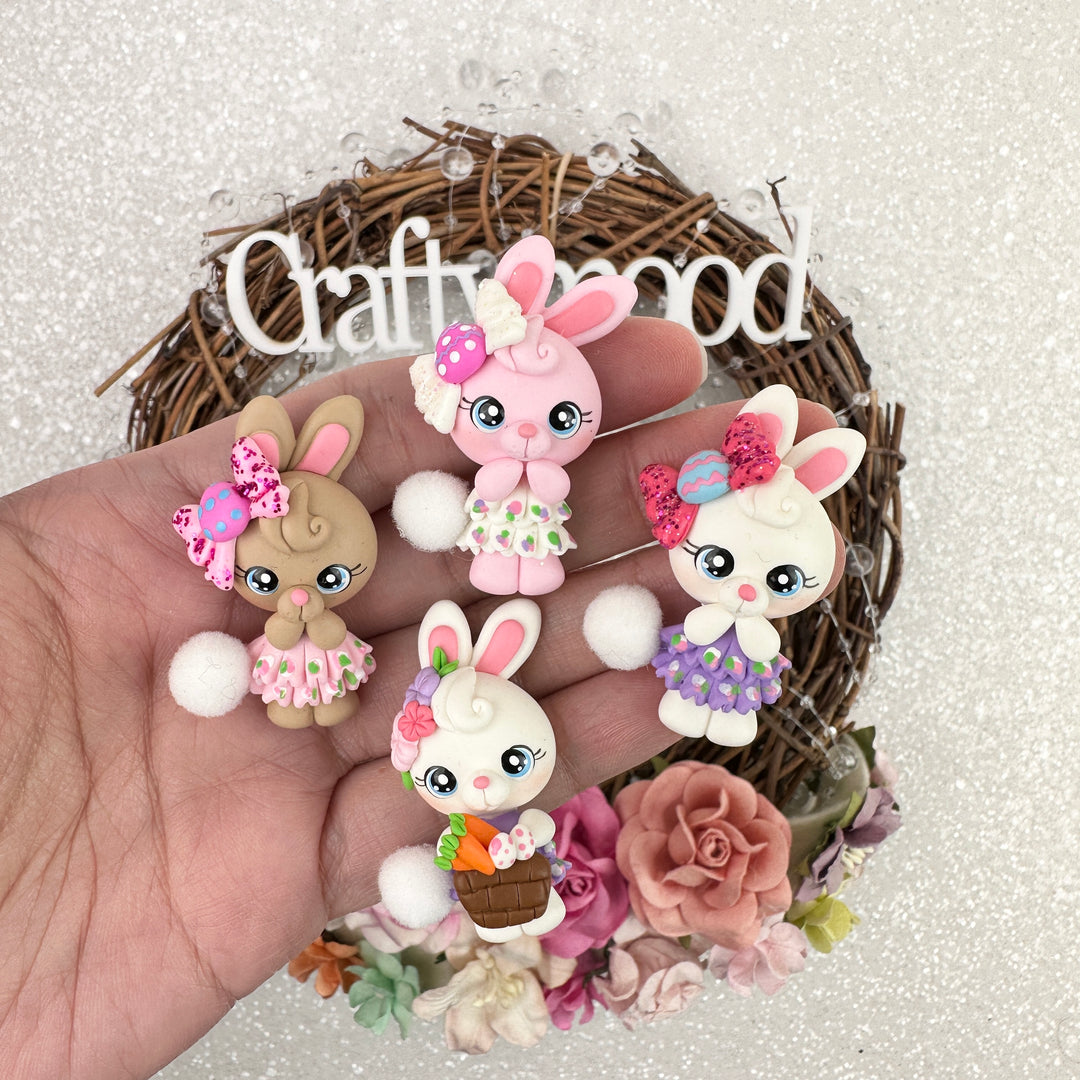 Bunny Easter pom-pom - Embellishment Clay Bow Centre